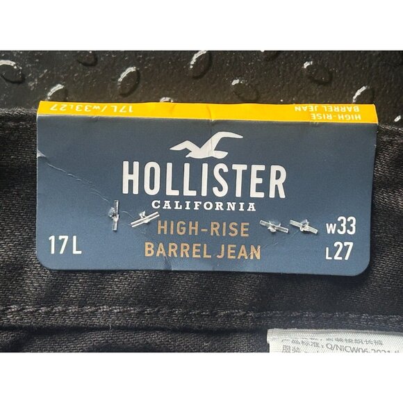 Hollister Women's Plus Size High-Rise Barrel Jeans Black Pleated Denim 17L - Picture 10 of 13